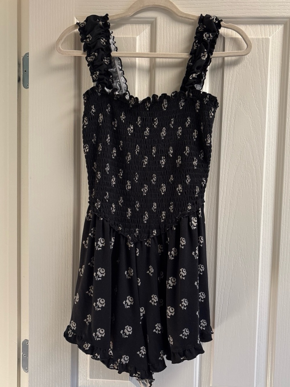 Urban Outfitters Black and White Striped Smocked Romper